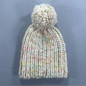 NWT Madwell Chunky Pom-Pom Beanie Hat; Confetti Multicolored Pastel on Ceam/Tan